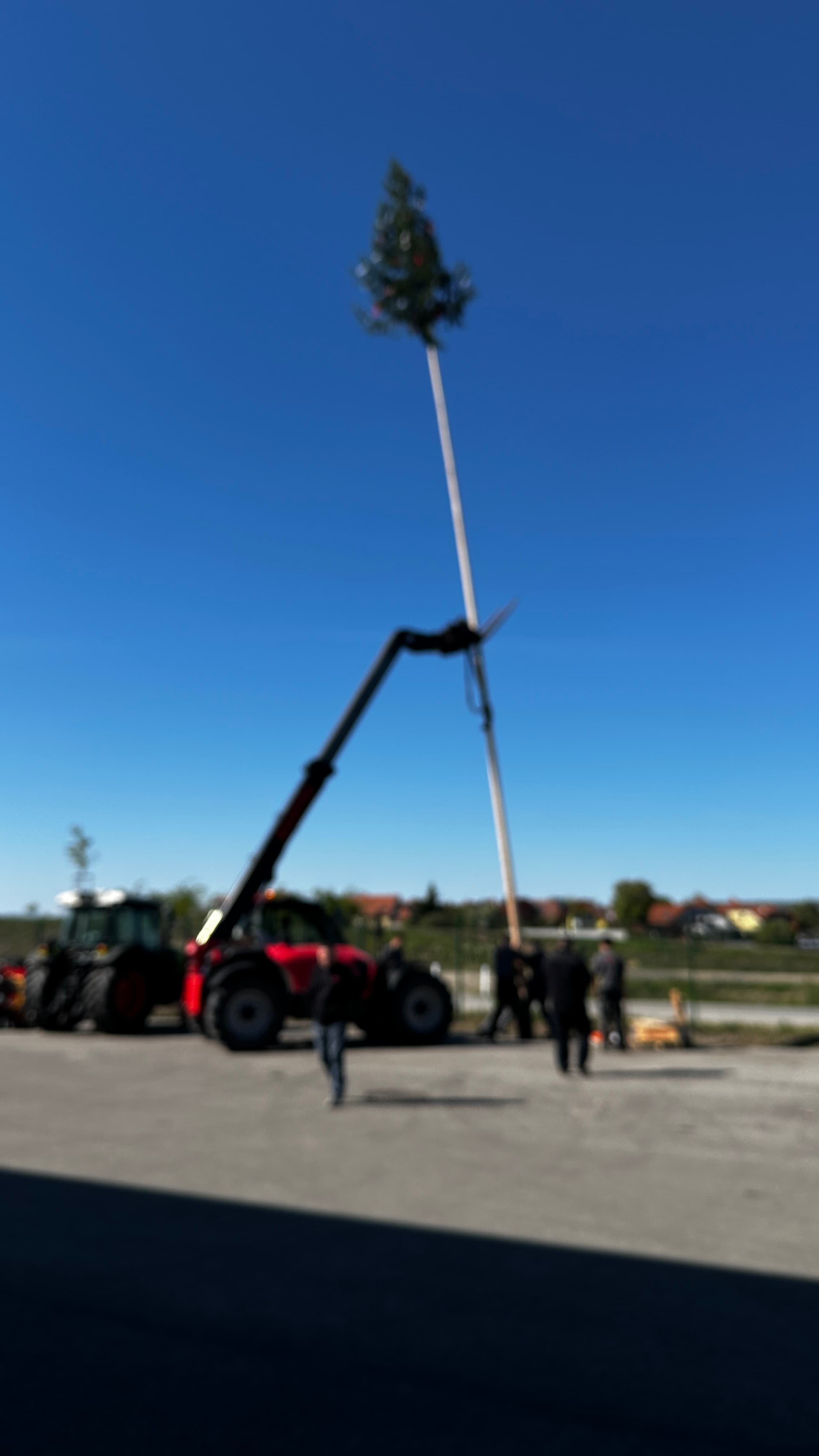 Aufstellen Maibaum bei Landtechnik Schuster 