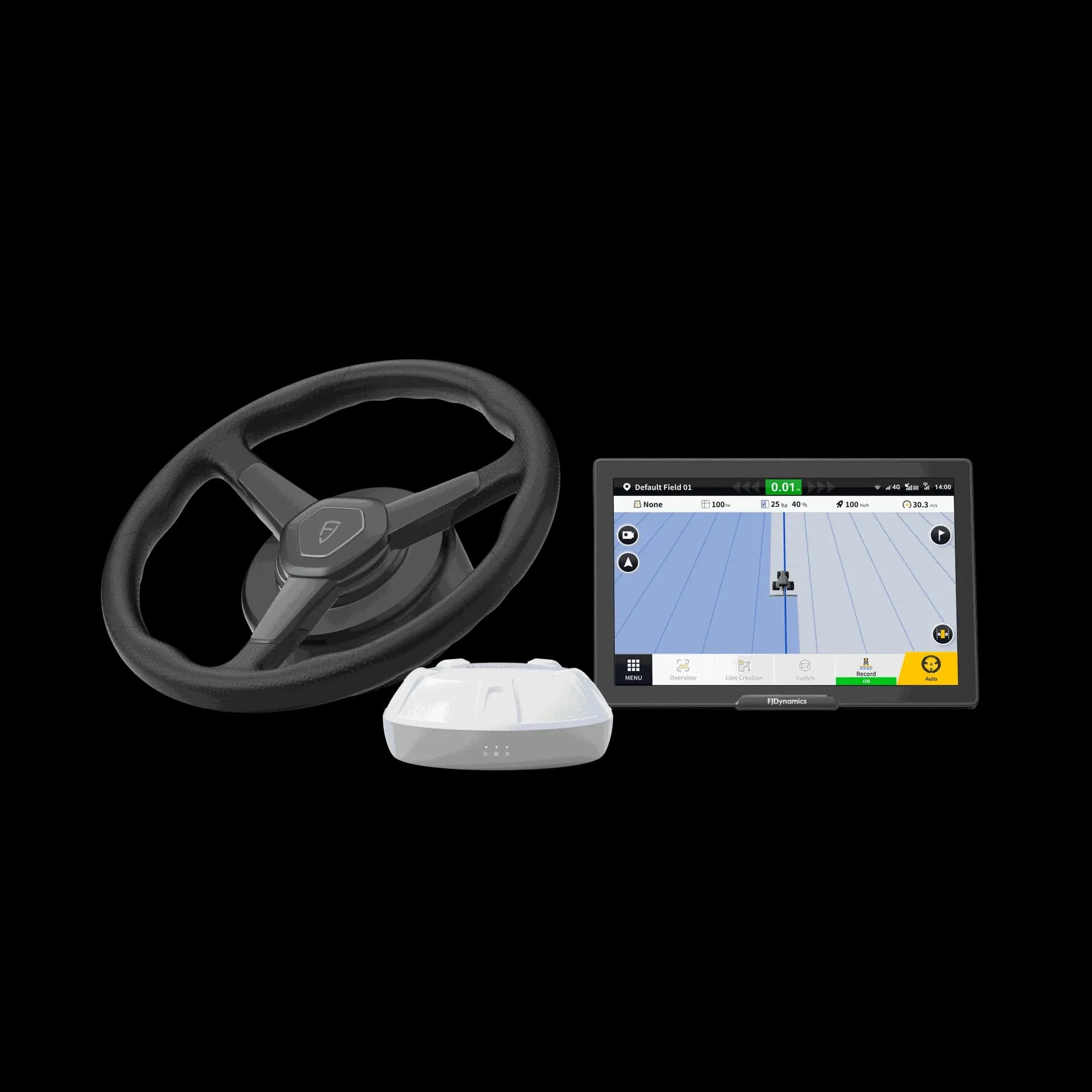 FJDynamics AT2 Max RTK-Lenksystem – automatische Spurführung mit 2,5 cm Genauigkeit für Traktoren und Landmaschinen.